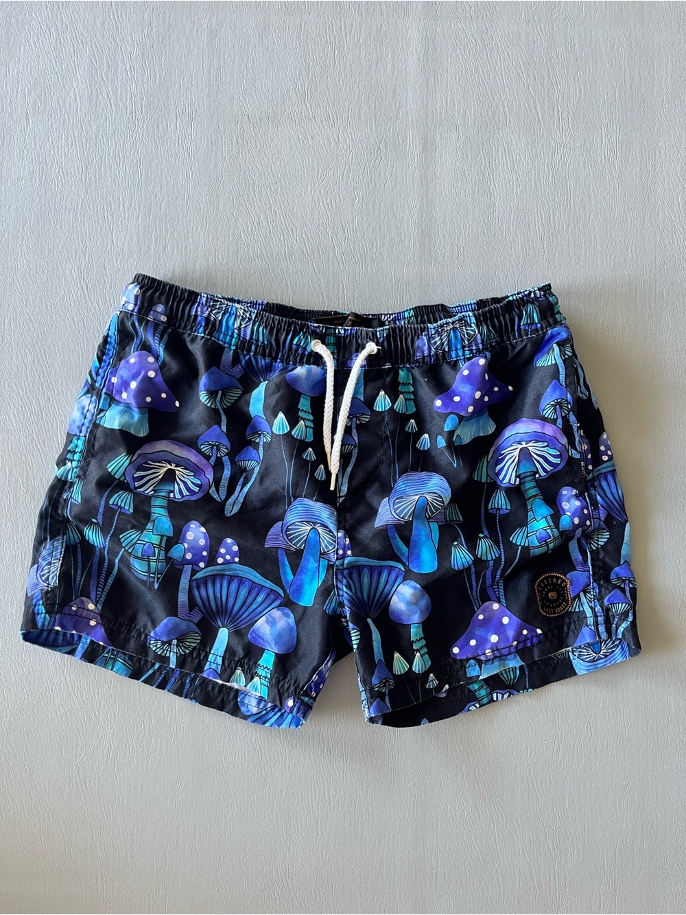 Lizzard‎ Kids Blue Mushroom Print Swim Trunks Drawstring Shorts Size 14
